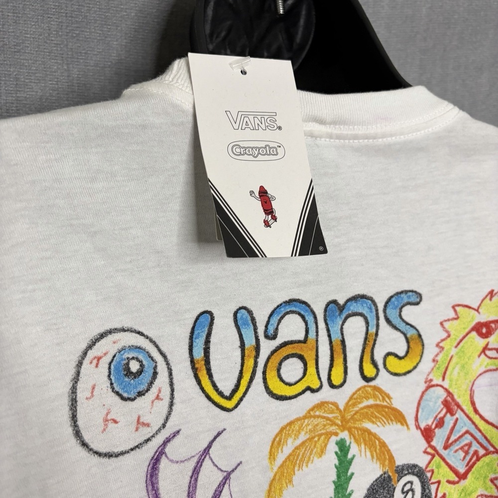 VANS CRAYOLA Crayon Doodle Long Sleeve White Cotton Skate Artwork / Men's Small - Picture 3 of 6